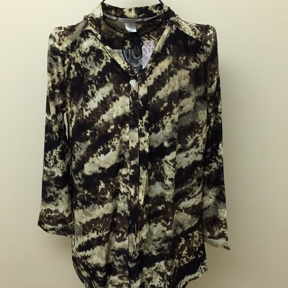Everly Grey Maternity Blouse Brown Tan Long Sleeve SZ Large